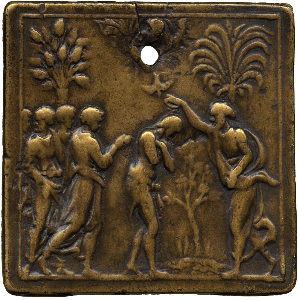 COMMEMORATIVE MEDALS. WORLD MEDALS. Italy. Baptism of Christ, square Bronze Plaquette, by Valerio
