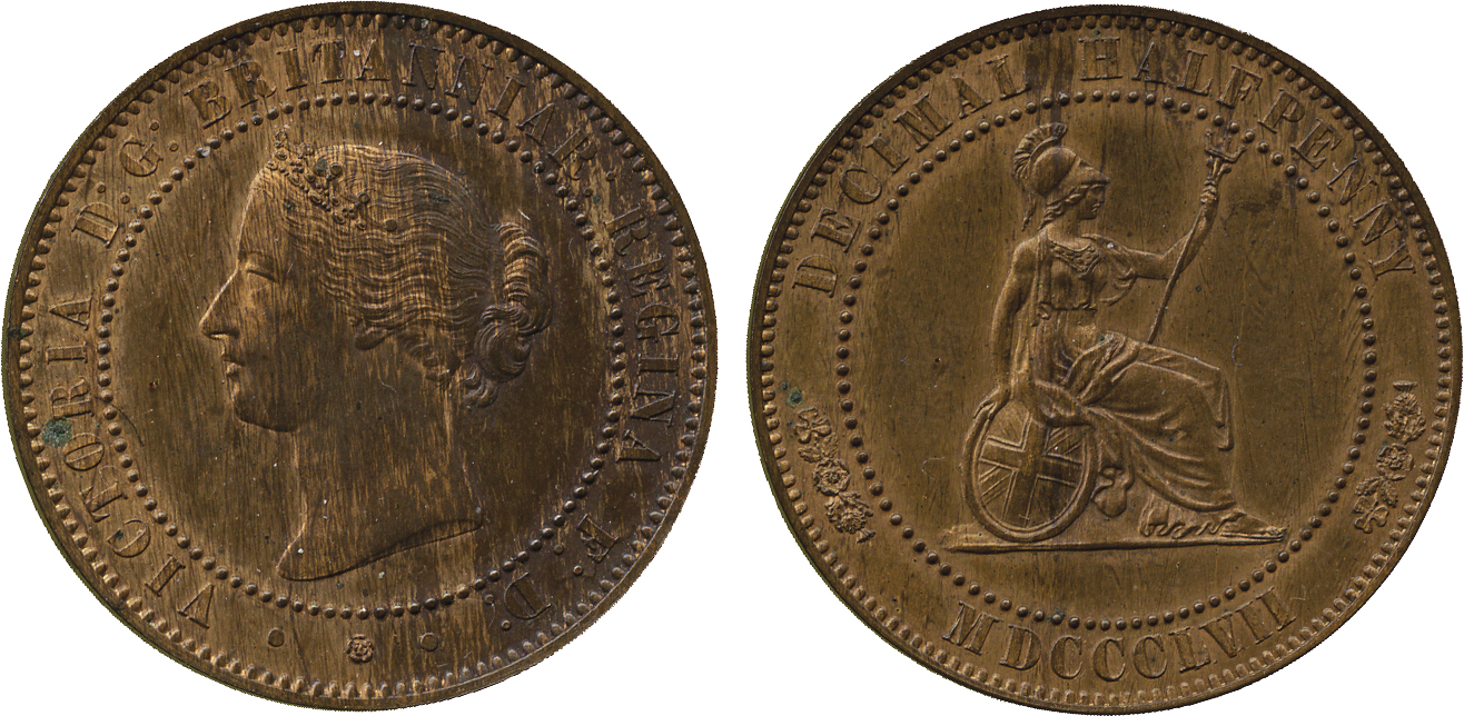BRITISH COINS. Other Properties. Victoria, Pattern Decimal Halfpenny, 1857, struck in bronze on a