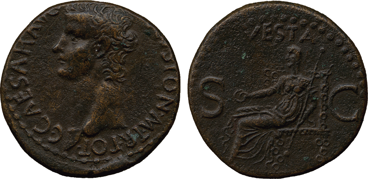 ANCIENT COINS. Roman. Caligula (AD 37-41), AE As, AD 37-38, C CAESAR AV[G GERMANICV]S PON M TR