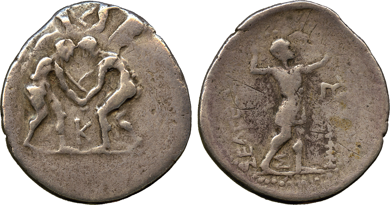 ANCIENT COINS. Greek. Pisidia, Selge (c.300-190 BC), Silver State, two wrestlers grappling, K below,