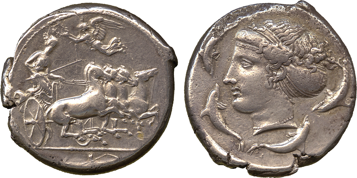 ANCIENT COINS. Greek. Sicily, Syracuse (second Democracy, 466-405 BC), Silver Tetradrachm, obverse