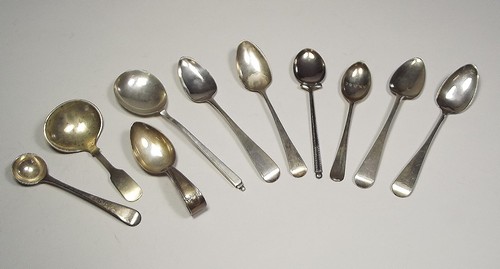 SPOONS
Miscellaneous silver spoons & an EPNS caddy spoon.