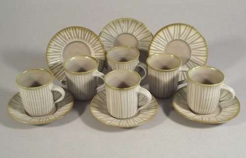 YELLAND POTTERY
A set of six Michael Leach, Yelland Pottery coffee cups & saucers. Impressed pottery