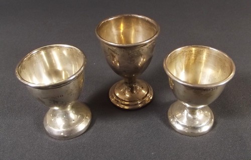 SILVER EGG CUPS
Three various silver egg cups.