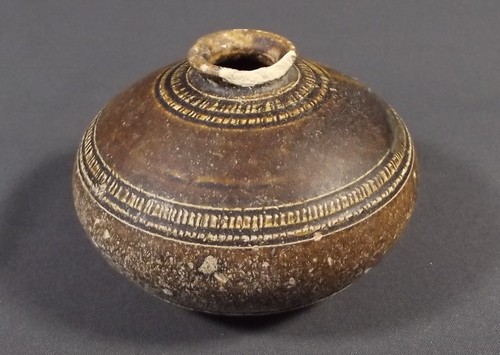 CAMBODIAN POTTERY
A Cambodian Angkor period stoneware pot, damage to rim but sold with  fragments.