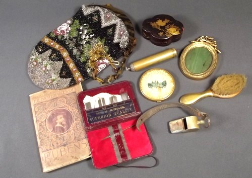 MISCELLANEOUS
A Victorian beaded handbag, a Japanese lacquered box, a brass mounted photograph frame