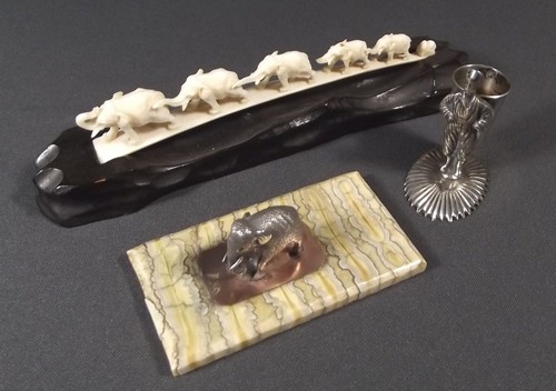 MISCELLANEOUS
An Indian silver elephant paperweight, an ivory bridge of elephants & a toothpick