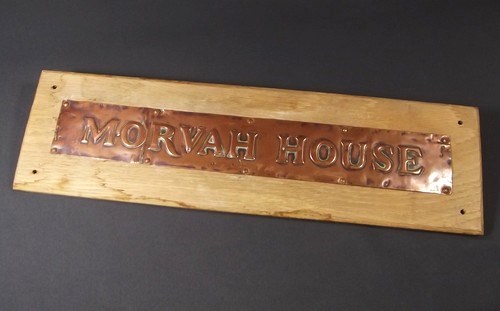 NEWLYN COPPER NAMEPLATE
A Newlyn copper name plate for Morvah House. Stamped Newlyn and mounted on