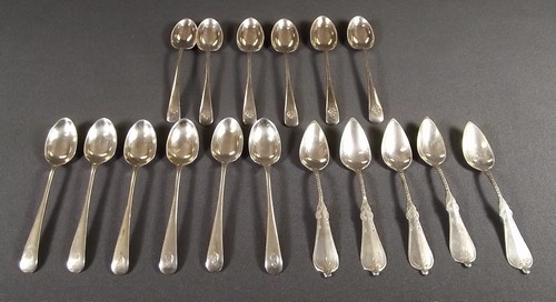 SILVER COFFEE SPOONS
Two sets of six English hallmarked coffee spoons & five continental silver