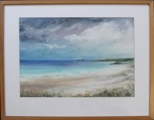 MARGARET ECCLESTON
'From Gwithian to Godrevy'. Pastel on paper. Signed, inscribed 'St.Ives' &