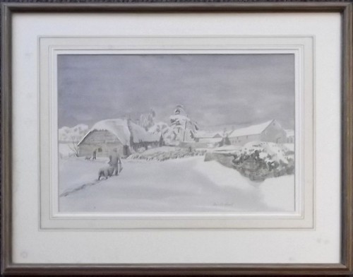 DAVID W. BIRCH
'Late Snow at Lambing Time, Chipping Campden'. Watercolour. Signed. Signed,