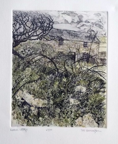 SUE LEWINGTON
'Karen's Cottage' Etching. Signed, titled & numbered 67/100. Unframed. 8 1/2 x 7 ins.