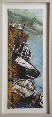 STEVEN BEAR
'Hayle Harbour'. Mixed media. Initialled & dated '03. Artist's label to reverse. 32 x 11