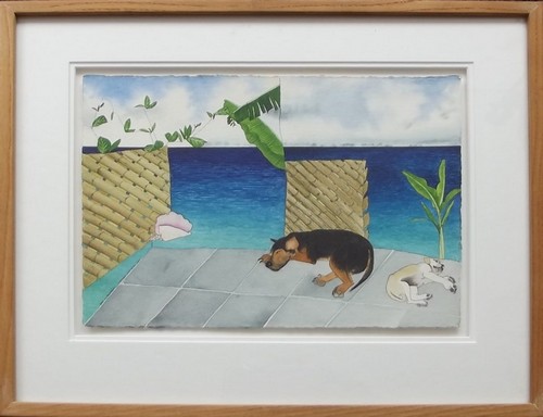 LISA REMEMY (USA)
'Chester & Miss Lou'. Watercolour, pen & ink. Signed, titled & dated '89. 10 x