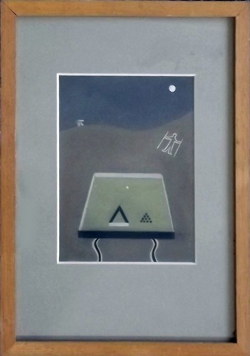 ANDREW LANYON
'Prehistoric Games II'. Oil on card. Signed & titled to reverse. 6 x 4 1/2 ins.