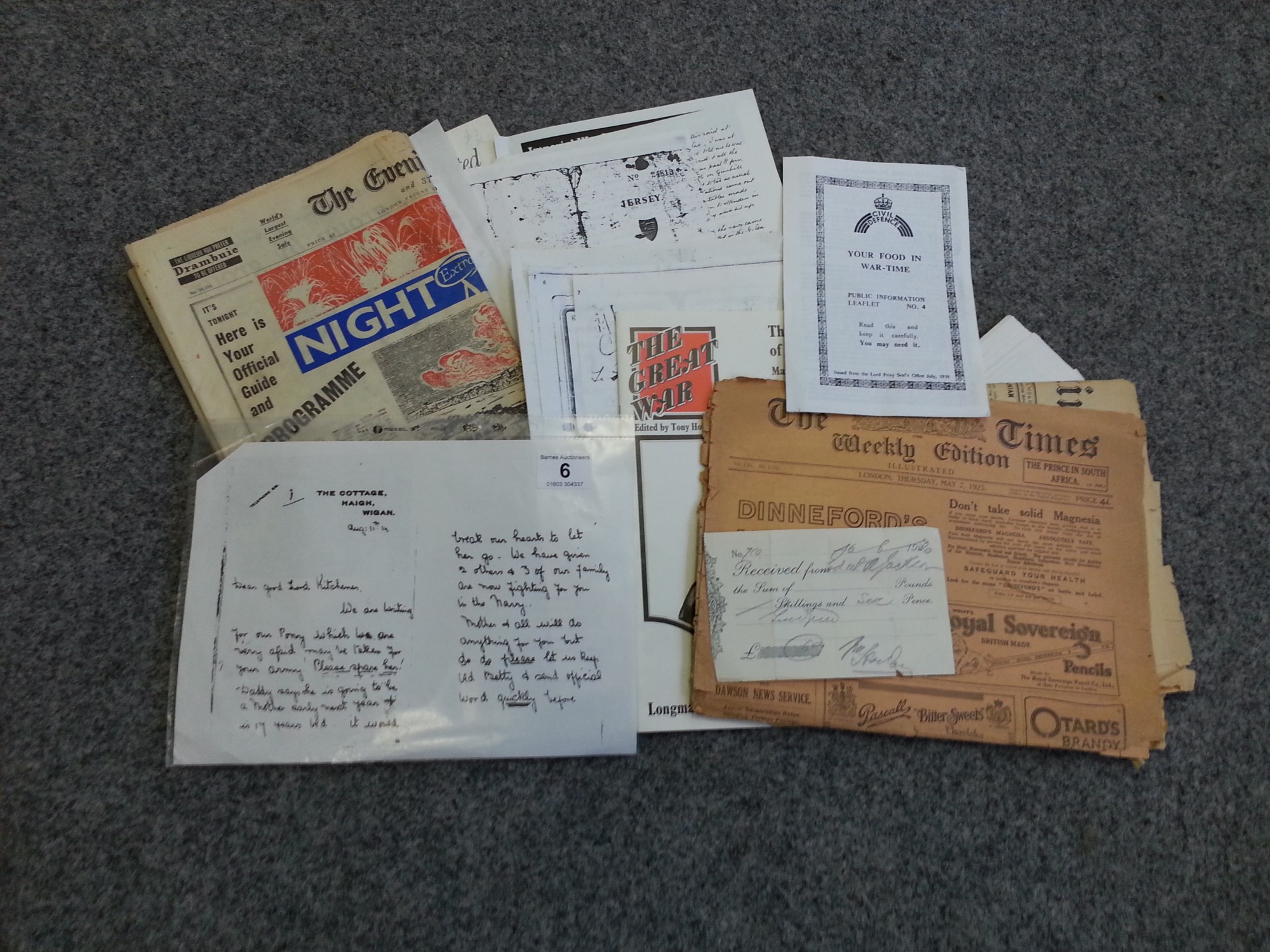 Mixed lot of ephemera incl old newspapers, war- related publications, original and copy documents