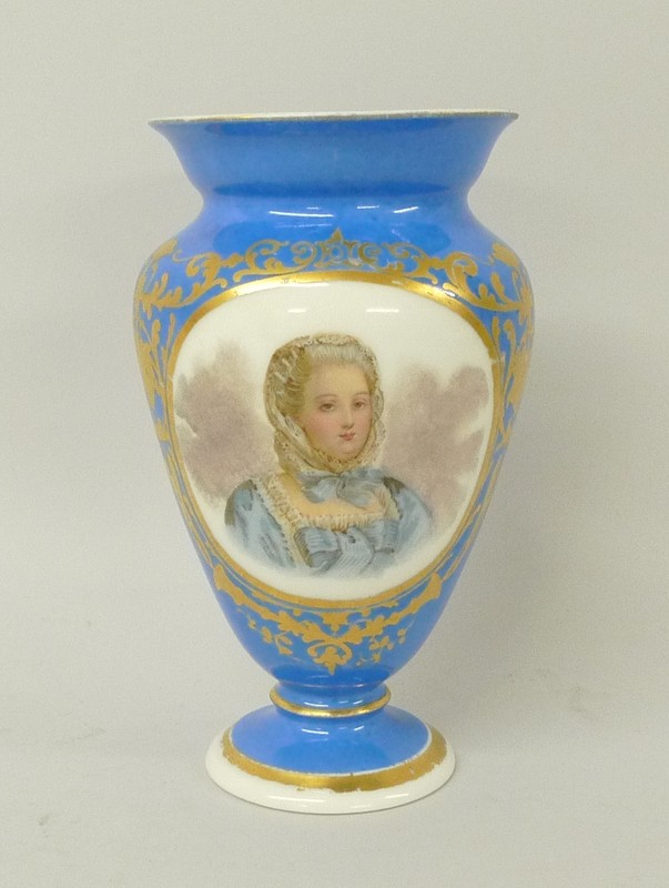 A Sevres type porcelain vase, late 19th century, of baluster form reserve painted with a portrait of