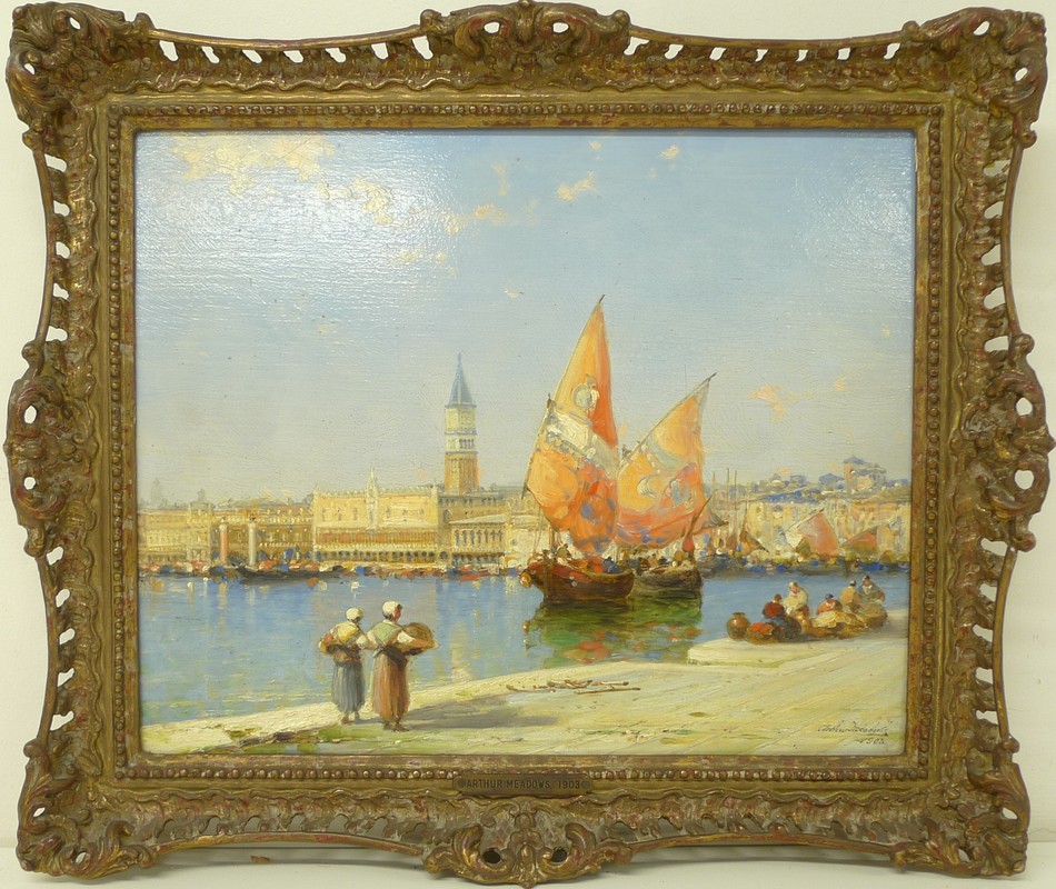 Arthur Joseph Meadows (British, 1843-1907): an oil on canvas of St Marks Square, Venice and the