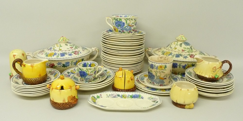 A Masons Ironstone part dinner service decorated in the Regency pattern, comprising a pair of