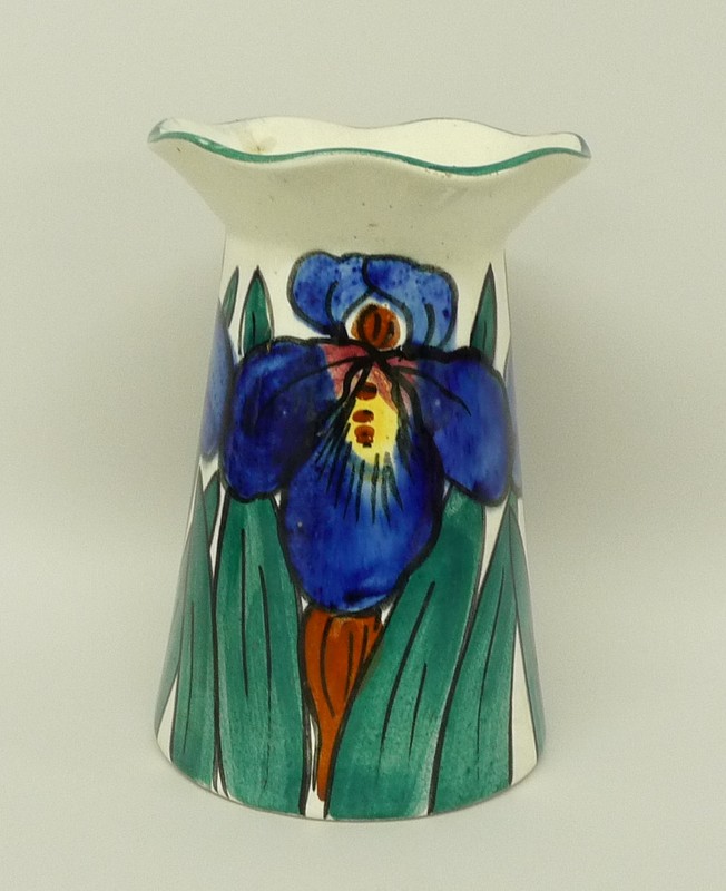 A Robert Heron & Sons, Kirkcaldy, Langtoun ware, pottery vase of outswept form with a frilled rim,