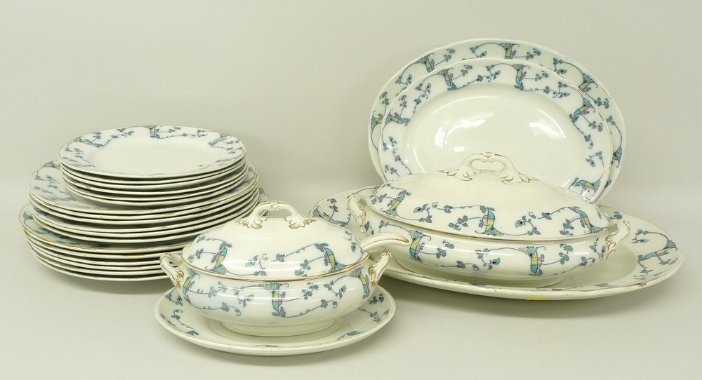 A Keeling & Co pottery part dinner service, late 19th century, decorated in the 'Waverley'