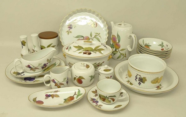 A Royal Worcester porcelain part dinner, tea and coffee service decorated in the 'Evesham'