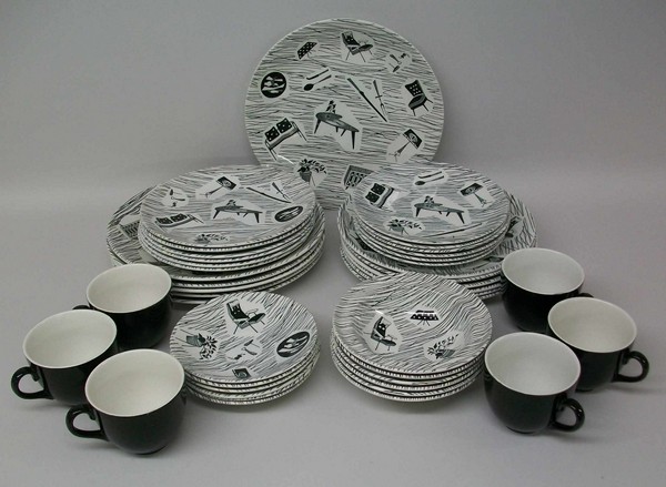 A Ridgway pottery part dinner and tea service decorated in the 'Homemaker' pattern, comprising six