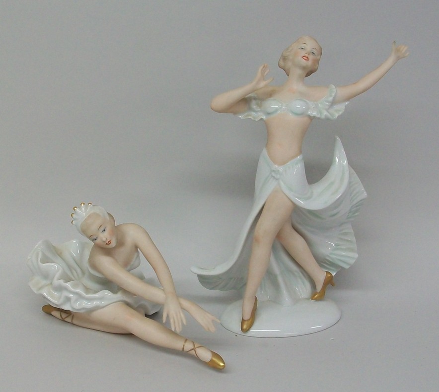 A Wallendorf porcelain figure modelled as a dancer, number 1510, and another of a seated