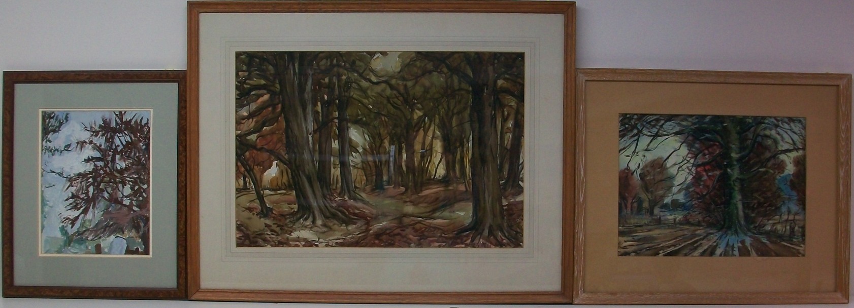 Hugo Caswell (c. 1948): watercolour and gouache paintings depicting woods by Dryden House, Oundle