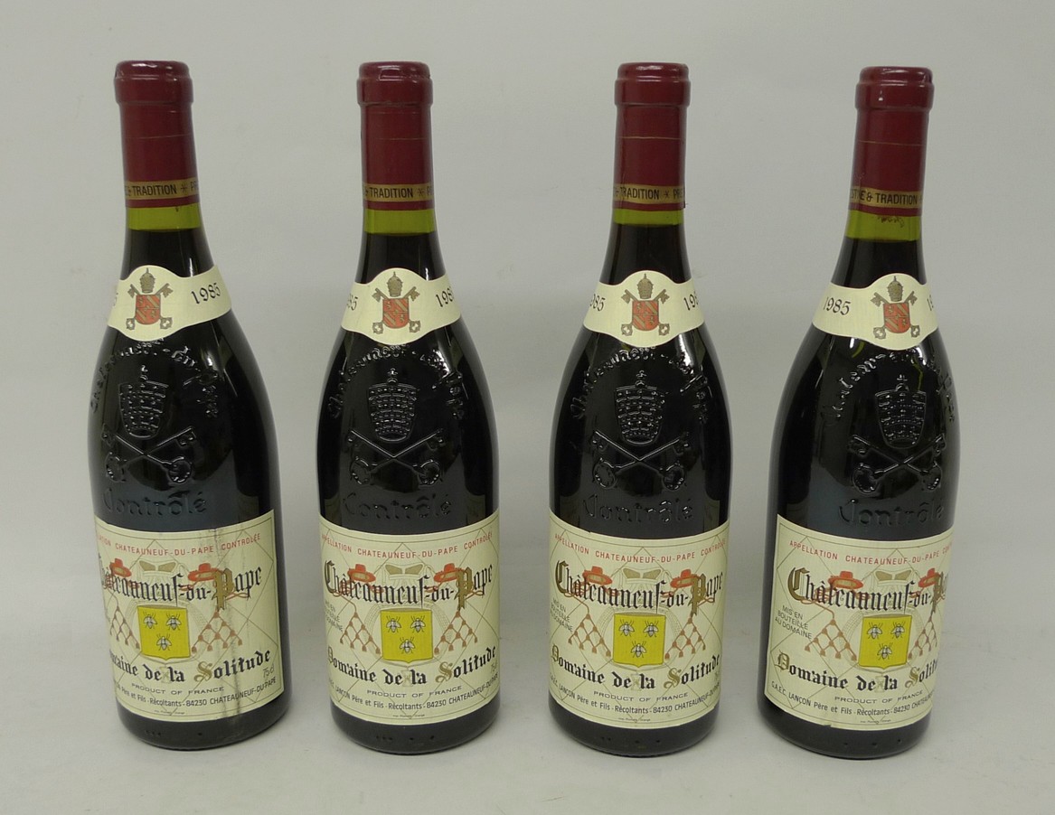 Wine: four bottles of Chateauneuf-du-Pape, Domaine de la Solitude, Rhone, 1985, each 2cm or better.