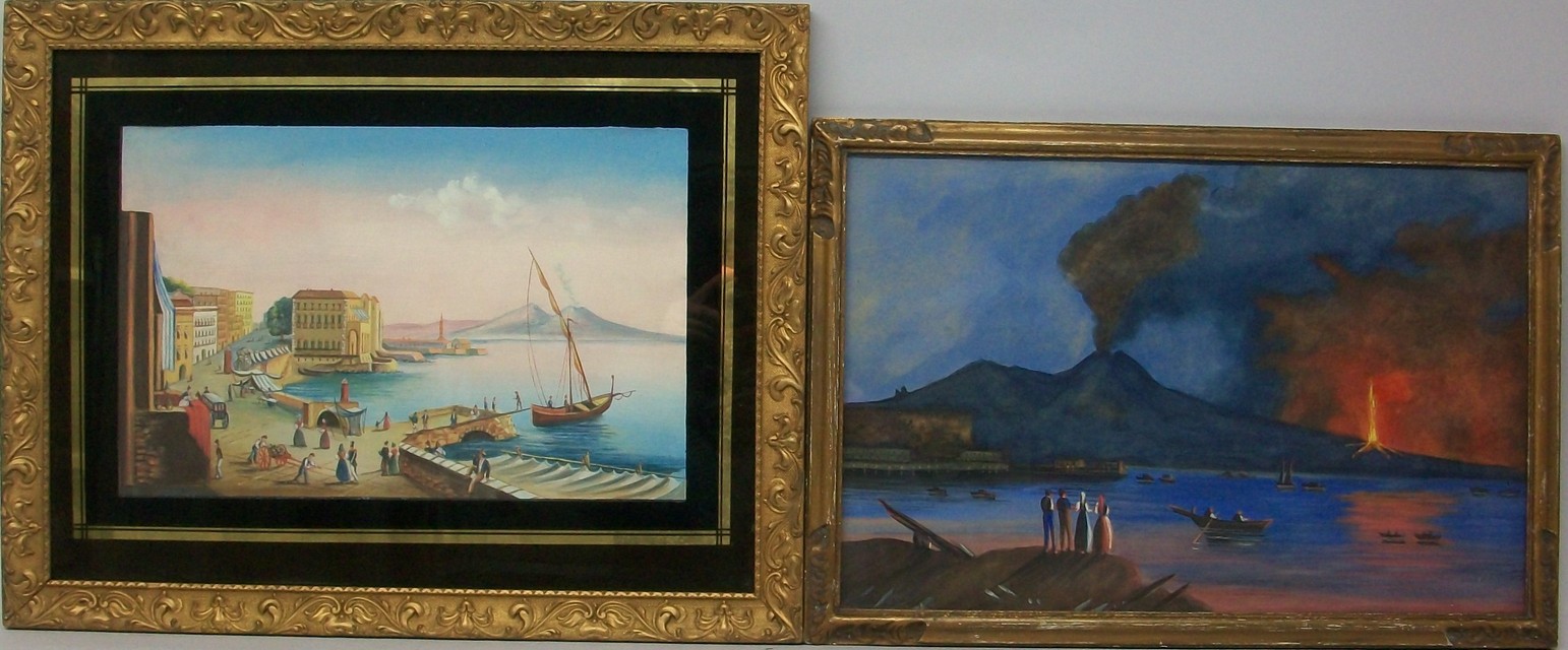 Neapolitan School (19th century): a pair of gouaches of the bay of Naples with Mt Vesuvius in the