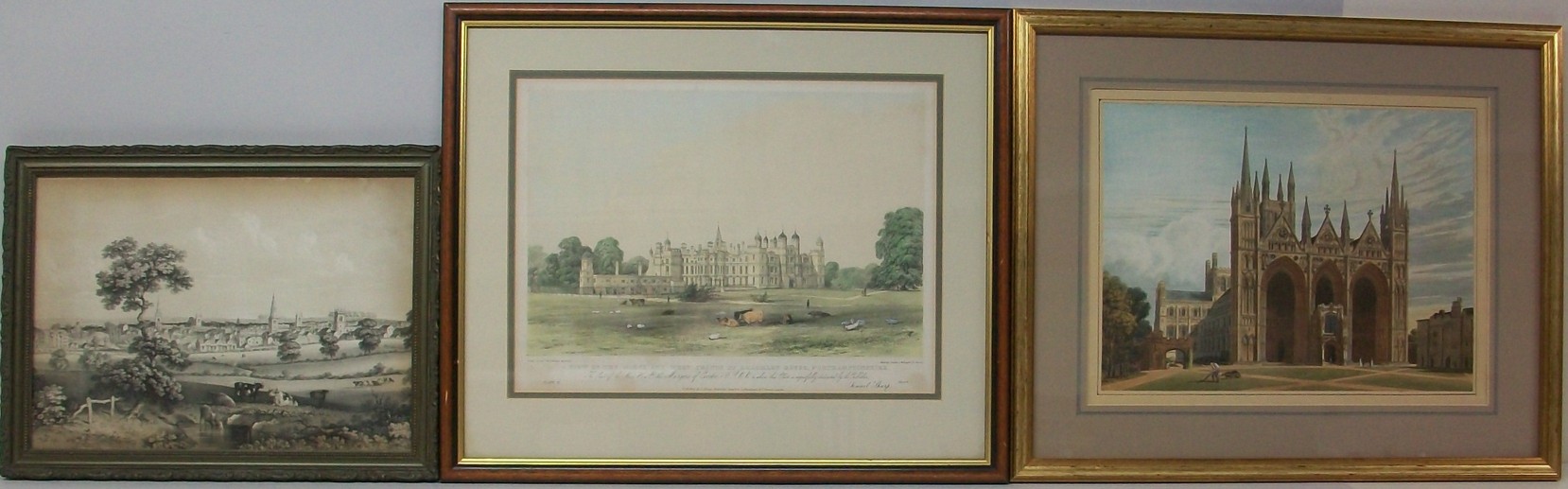 A quantity of 19th century engravings and watercolours relating to Stamford and Peterborough,