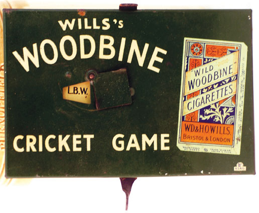 WOODBINE TIN CRICKET GAME. 6 by 4ins, ‘WILLS’S/ WOODBINE/ CRICKET GAME’ with cigarette packet