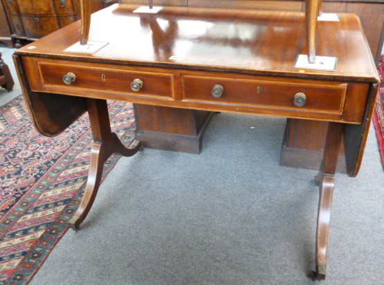 A 19th century rosewood banded mahogany sofa table, 94cm wide.