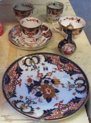 A small collection of Derby Imari wares, 19th century, comprising; two teacups and saucers, two