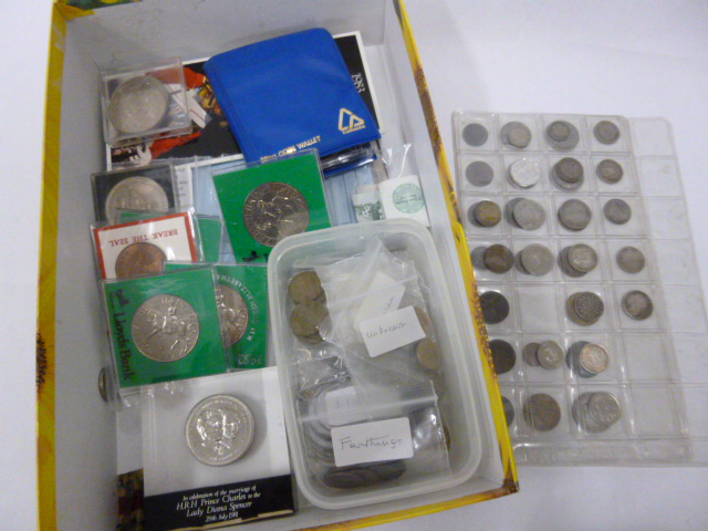 Assorted coins, loose and in packs, including 1887 Victoria Crown together with five banknotes