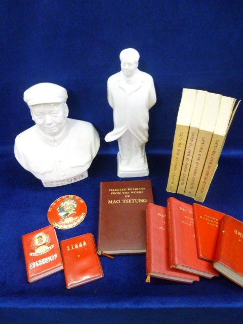 Mao Tsetung bust, statue, assorted books and plaque