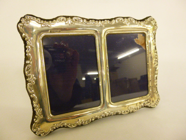 Carrs silver double photograph frame, hallmarked Sheffield 1997, 17x12.5cms approx