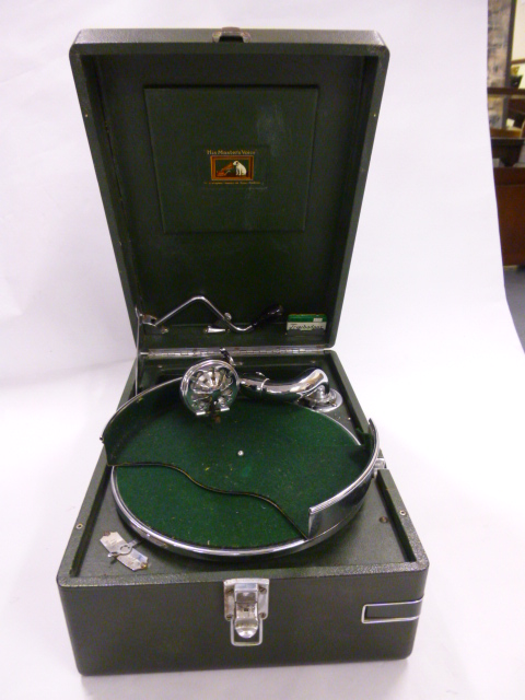 His Masters Voice portable wind-up gramophone, model 102