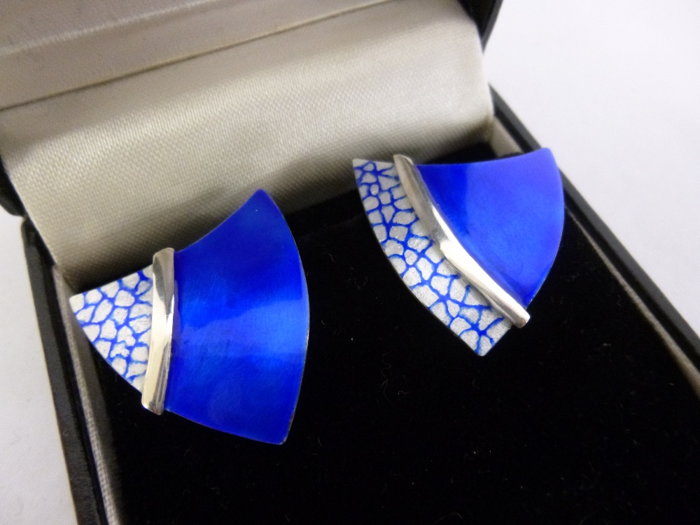 Silver enamel earrings, hallmarked Edinburgh 1988, makers mark ME