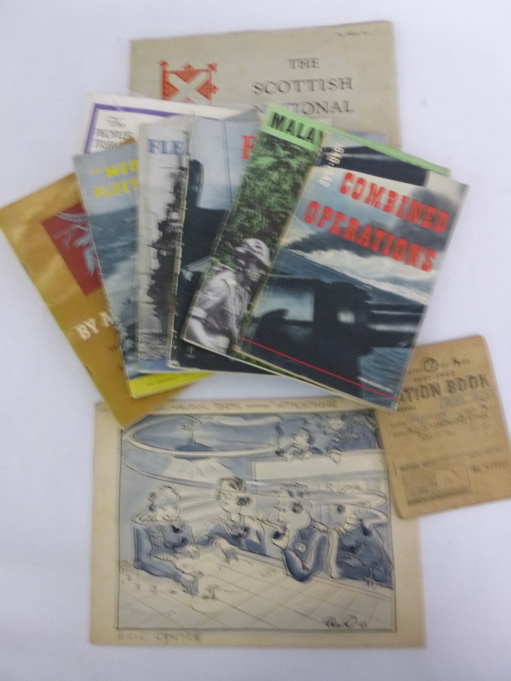 A collection of WW2 and later ephemera together with a watercolour of ROC centre signed Chas. C. 43