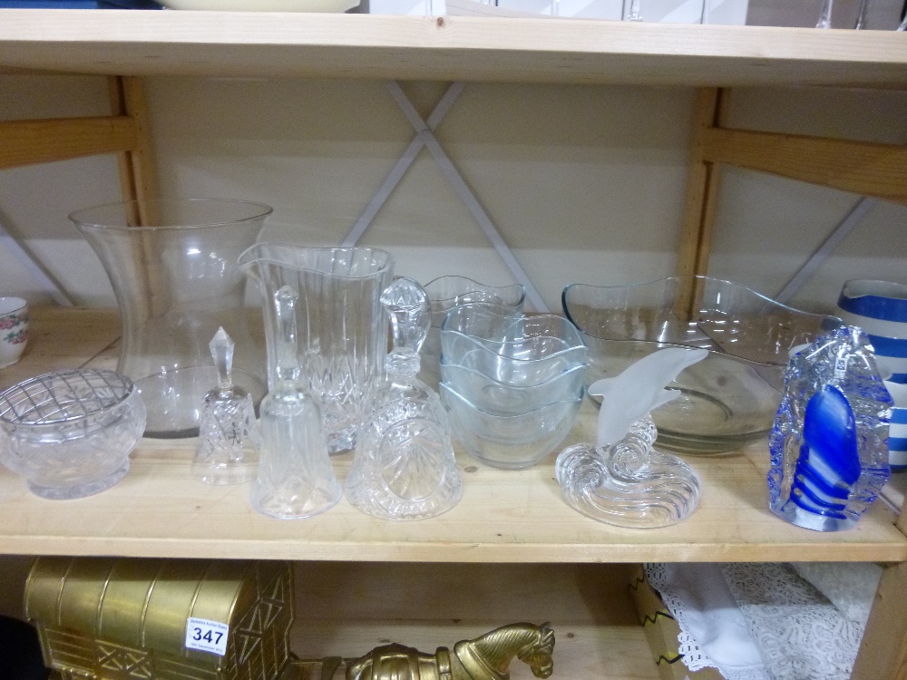 Collection of glass wares inc 7-piece fruit set, cut glass jug, Mdina etc