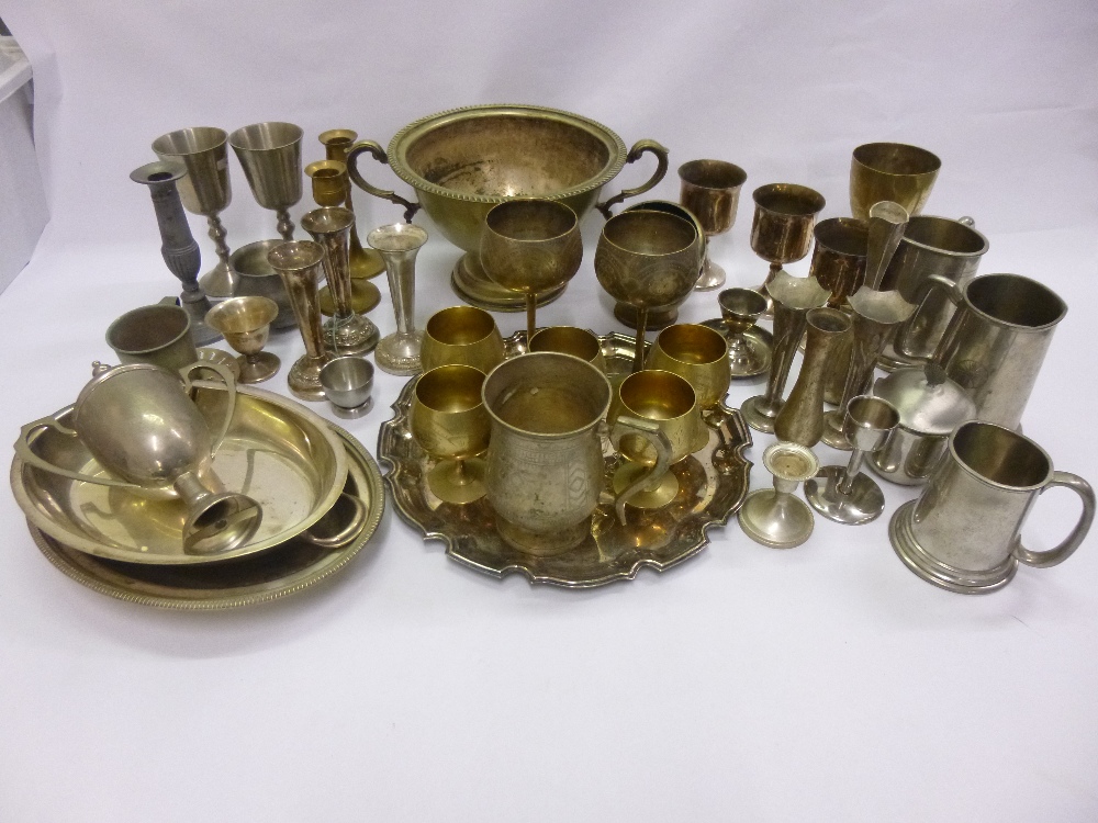 Box of silver plate, brass and pewter