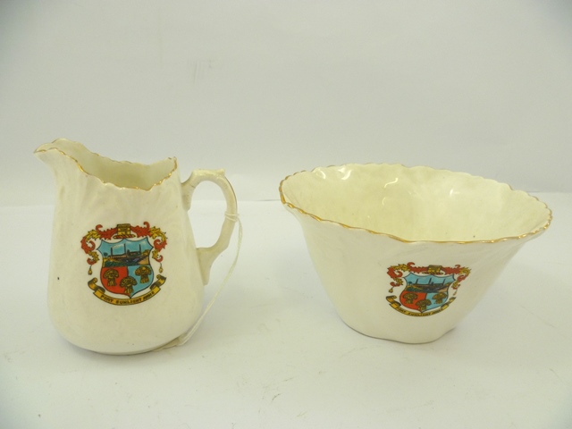 A WILLOW ART STAFFORDSHIRE COMMEMORATIVE WARE PART TEA SET bearing arms of Port Sunlight