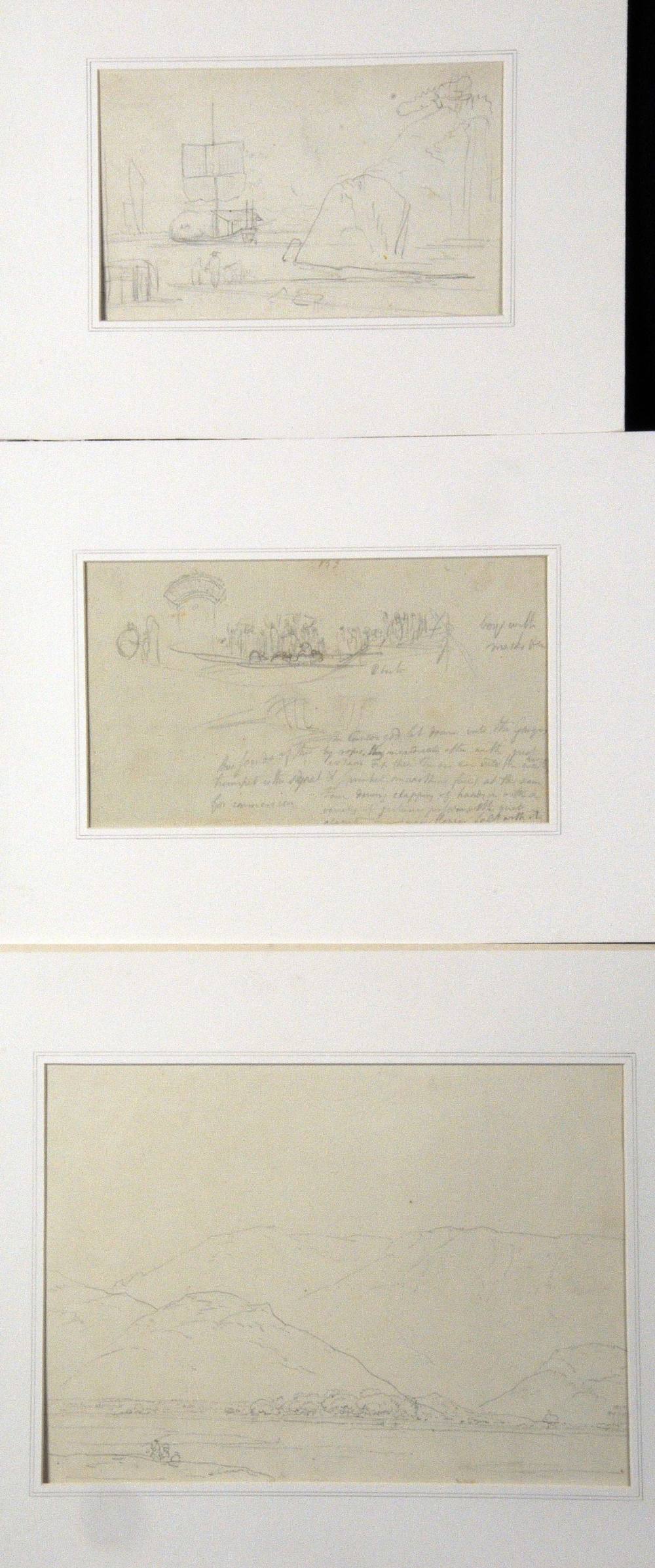 WILLIAM DANIELL R.A. (1769 - 1837) A collection of seven, unframed, mounted, unsigned, pencil on
