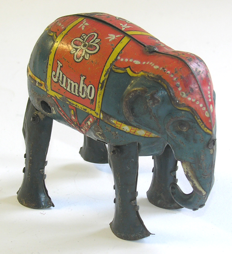 A pre-war German tinplate clockwork `Jumbo` elephant.