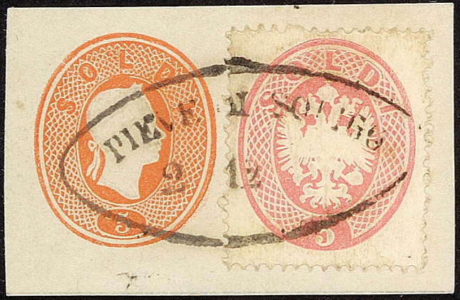 Lombardo Veneto IV emissione 1863 Quarta emissione 5 s. rosa su piccolo frammento di intero