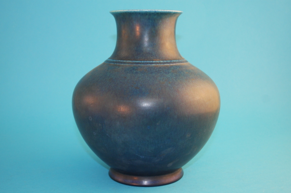 A Royal Lancastrian powder blue globular shape vase, impressed marks and numbered 2501. 23 cm high