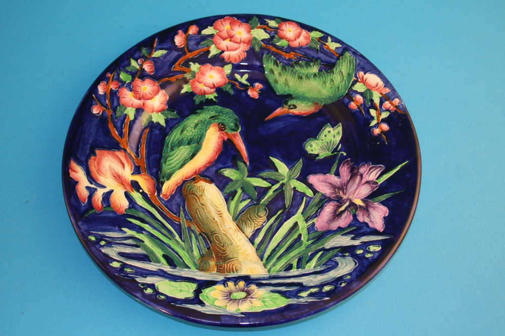 A Maling "Kingfisher" pattern wall plate, printed mark, numbered 6305. 28 cm diameter