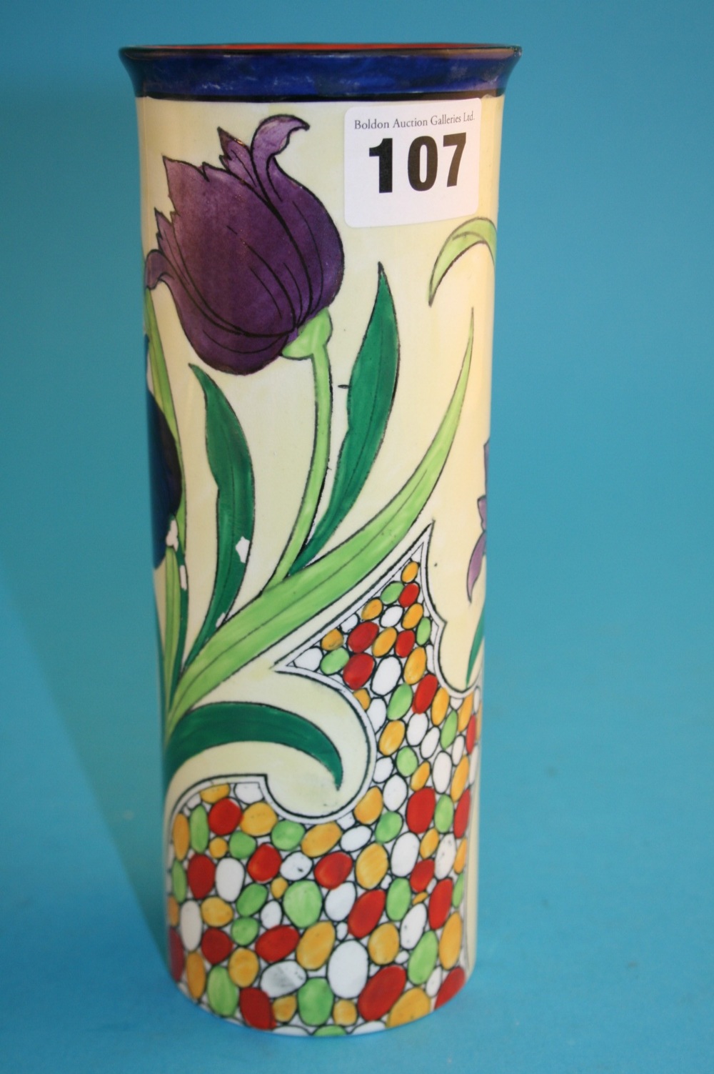 A Maling spill vase decorated with tulips, printed mark, number 5527. 21 cm high